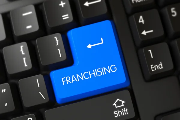 Pulsante Franchising Blu sulla Tastiera. 3D . — Foto Stock