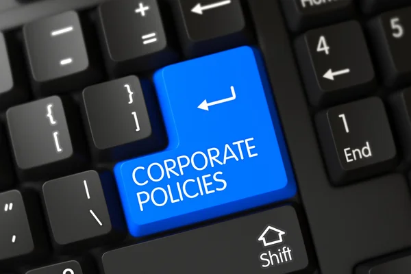 Teclado com Chave Azul - Políticas Corporativas. 3D . — Fotografia de Stock