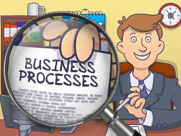 Processos de negócios através de lupa. Estilo Doodle . — Fotografia de Stock