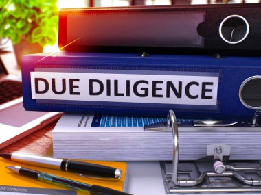 Due Diligence on Blue Office Folder. Toned Image. 3D. clipart