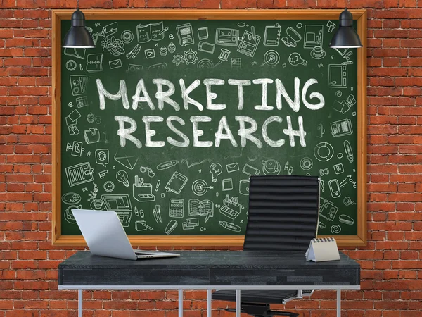 Tableau sur le mur du bureau avec Marketing Research Concept. 3D . — Photo