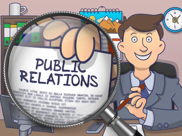 Public Relations through Magnifying Glass. Doodle Concept. — Stock Photo, Image