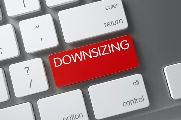 Tangentbord med röd knapp-downsizing. 3d. — Stockfoto