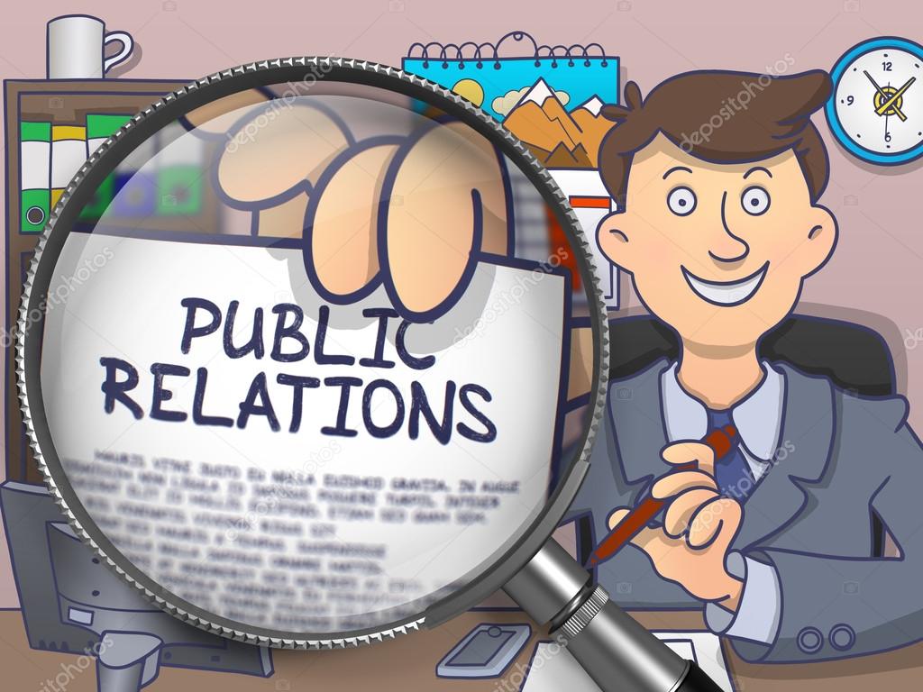 Public Relations through Magnifying Glass. Doodle Concept.
