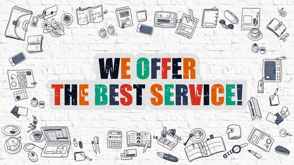 Wij bieden het beste service concept met doodle design iconen. — Stockfoto