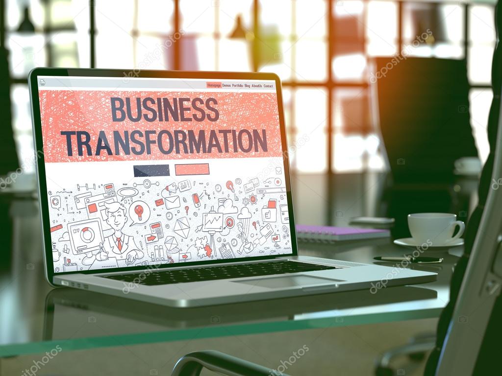 Business Transformation Concept on Laptop Screen. 3D.