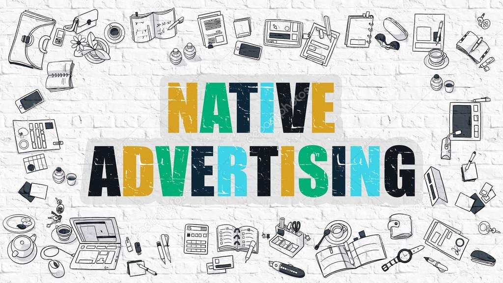Native Advertising Concept with Doodle Design Icons.