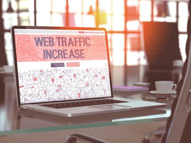 Dizüstü Bilgisayar Ekranında Web Trafiğini Artırma Kavramı. 3d.
