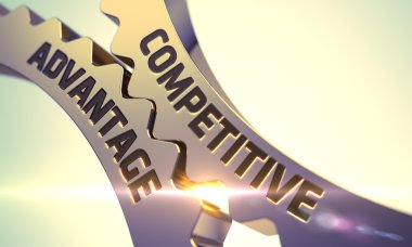 Competitive Advantage Concept. Golden Metallic Gears. 3D. clipart