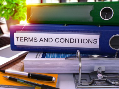 Terms and Conditions on Blue Office Folder. Toned Image. 3D. clipart
