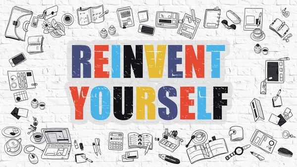 Multicolor Reinvent Yourself on White Brickwall. Doodle Style. — Stock Photo, Image