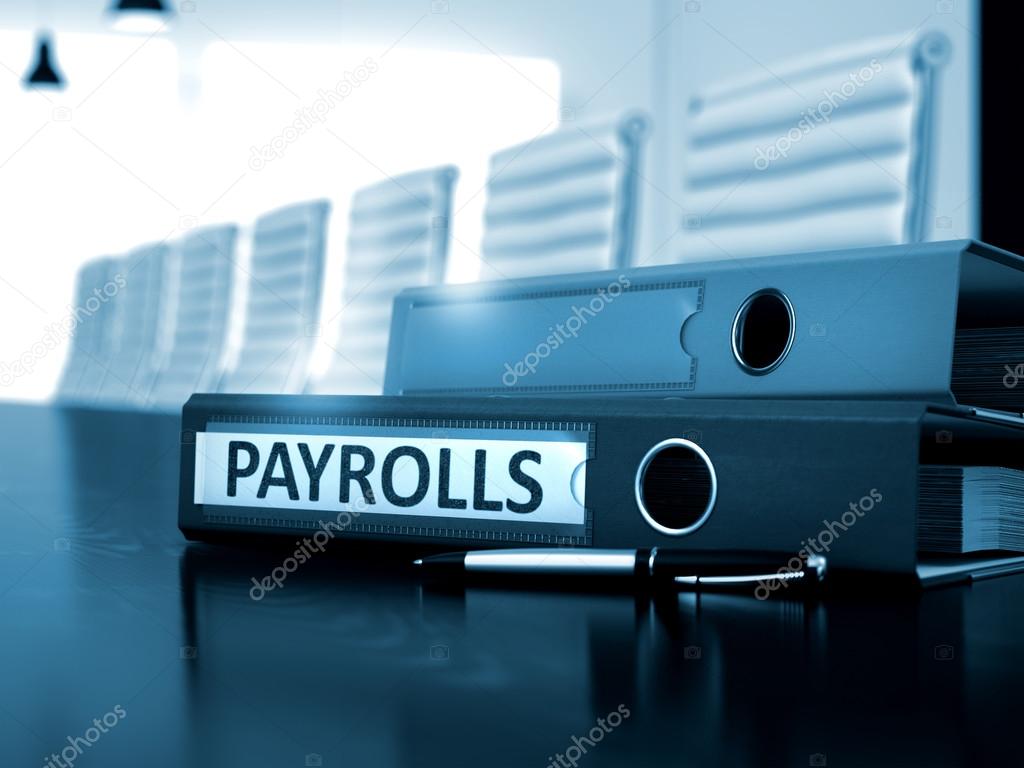 Payrolls on Office Folder. Blurred Image. 3D.