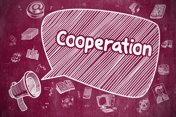 Cooperación - Ilustración dibujada a mano en pizarra roja . —  Fotos de Stock