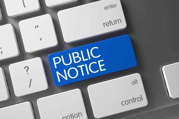 Public Notice CloseUp of Keyboard. 3D. — Stock Photo, Image