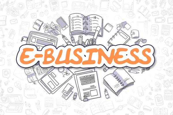 E-biznes-Cartoon pomarańczowy tekst. Koncepcja biznesowa. — Zdjęcie stockowe