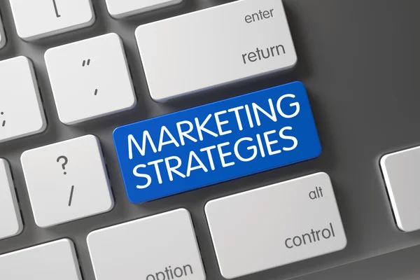 Marketing strategieën close-up van het toetsenbord. 3d. — Stockfoto