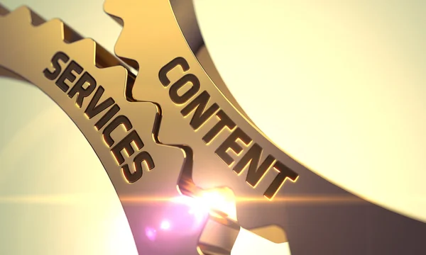 Content Services-concept. Gouden tandwielen. 3d. — Stockfoto