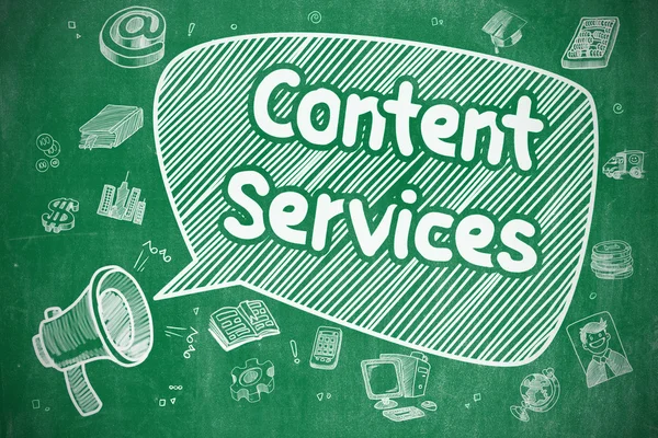 Content Services-cartoon illustratie op groene schoolbord. — Stockfoto