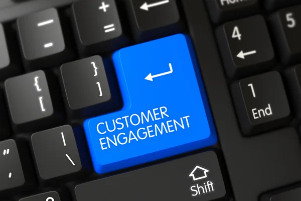 Blue Customer Engagement Button on Keyboard. 3D. — Stock Photo, Image