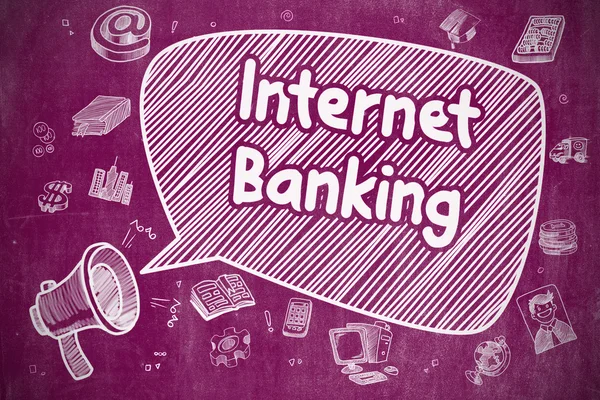 インターネットバンキング - 紫色の黒板の落書きイラスト. — ストック写真
