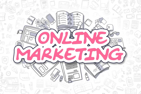 Online marketing-Doodle magenta szöveg. Üzleti koncepció. — Stock Fotó