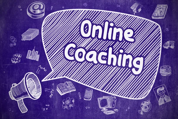 Online coaching-cartoon illustratie op blauwe schoolbord. — Stockfoto