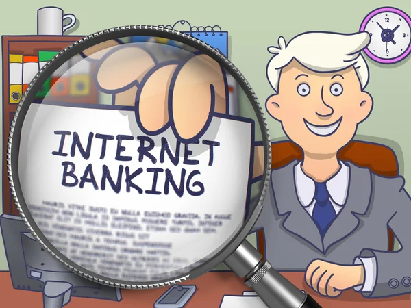 Internet Banking through Magnifier. Doodle Style. — Stock Photo, Image