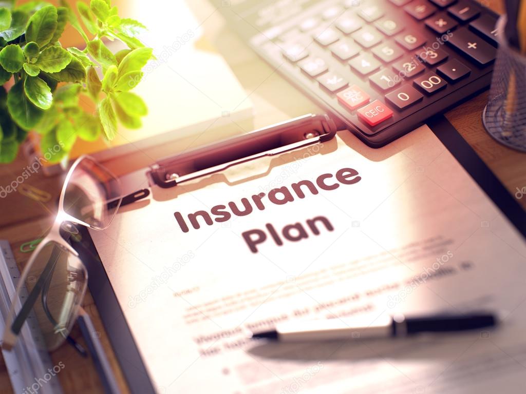 Insurance Plan - Text on Clipboard. 3D.