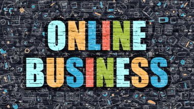Online İş Kavramı. Koyu Brickwall üzerinde çok renkli.