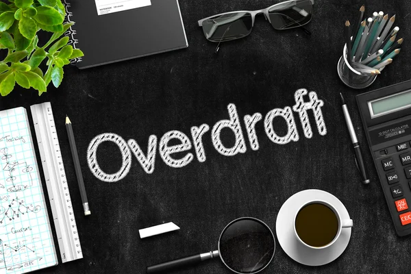 Overdraft manuscrito em Black Chalkboard. Renderização 3D . — Fotografia de Stock