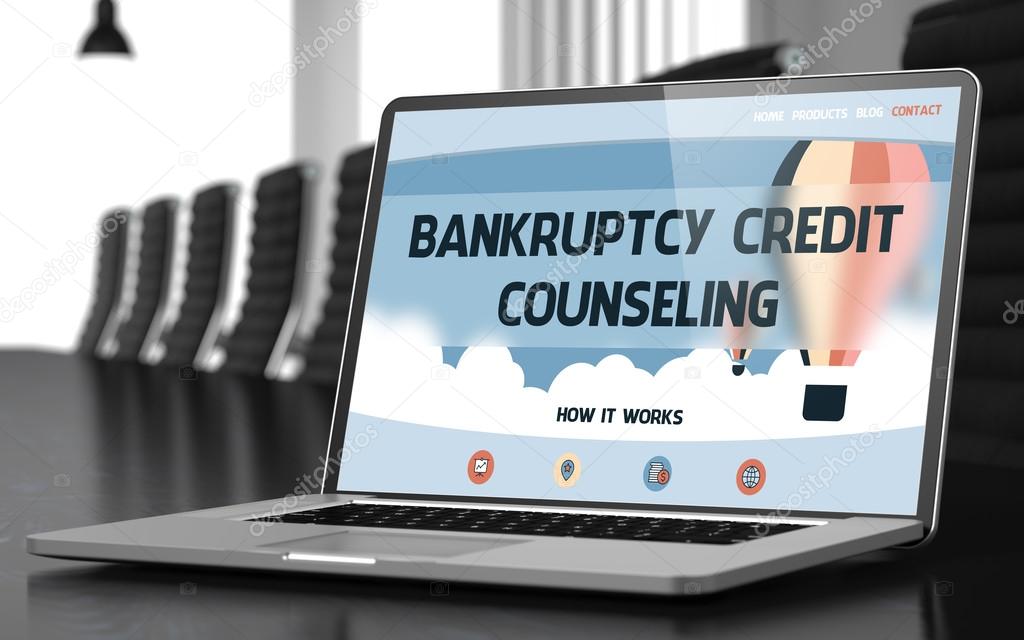 Bankruptcy Credit Counseling on Laptop in Conference Hall. 3D.