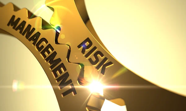 Golden Cog Gears with Risk Management Concept (em inglês). 3D . — Fotografia de Stock