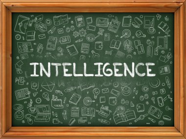 Intelligence - Hand Drawn on Green Chalkboard.