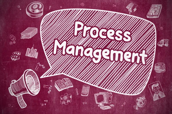 Process Management - Doodle Illustration on Red Chalkboard. — Stock Photo, Image