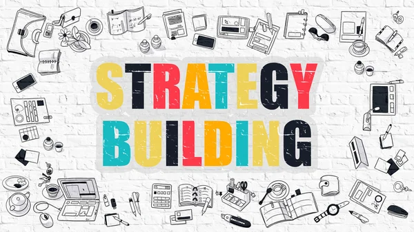 Multicolor Strategy Building on White Brickwall. Estilo Doodle . —  Fotos de Stock