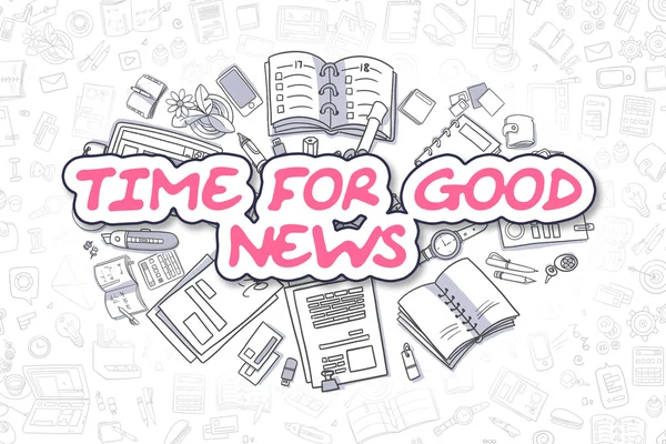 İyi Haber Zamanı - Karikatür Magenta Word. İş Kavramı. — Stok fotoğraf