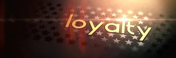 LOYALTY - Luxe gouden woord op wazig donkere achtergrond met sterren. — Stockfoto