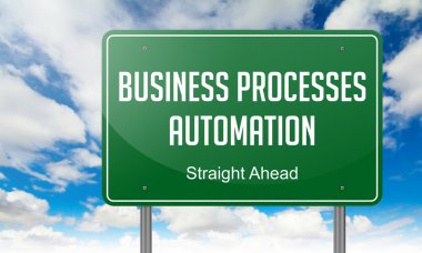 Business Processes Automation on Highway Signpost. clipart