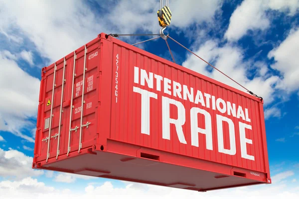 Internationale handel op rode container. — Stockfoto