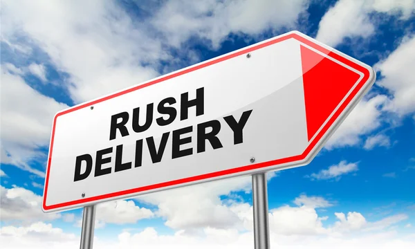 Rush Delivery on Red Road Sign. — Stock Photo, Image