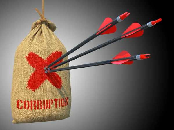 Corruptie - pijlen hit in rode doel. — Stockfoto