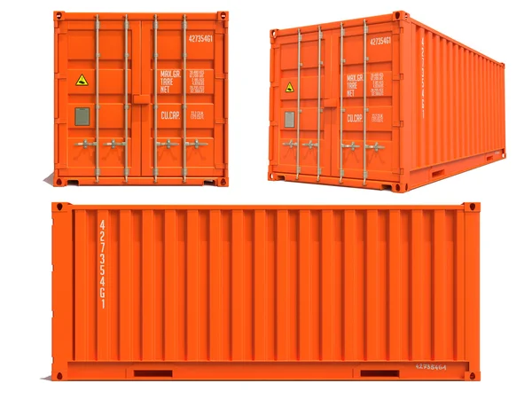 Oranje container in 3d geïsoleerd op wit. — Stockfoto