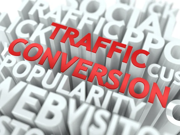 Trafik konvertering - röda wordcloud koncept. — Stockfoto