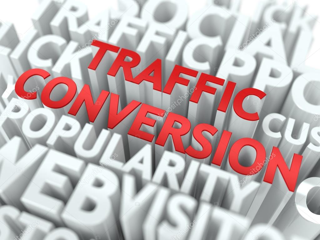 Traffic Conversion - Red Wordcloud Concept.