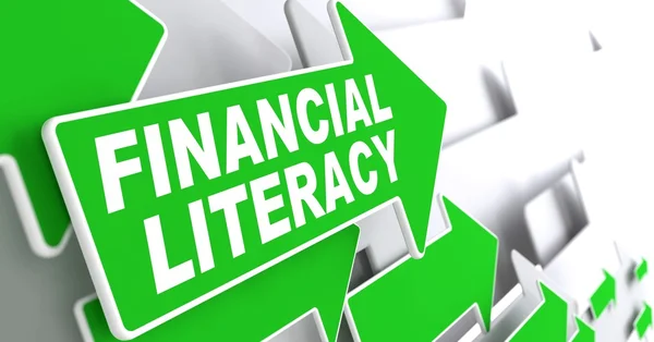 Financial Literacy on Green Arrow. — Stock Photo, Image