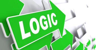 Yeşil yön ok işareti üzerinde mantık.