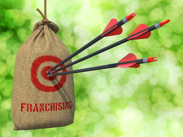 Franchising Arrows Hit in Red Mark Target . — Fotografia de Stock