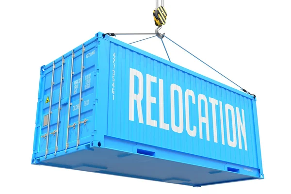 Relocation - Blue Hanging Cargo Container. — Stock Photo, Image