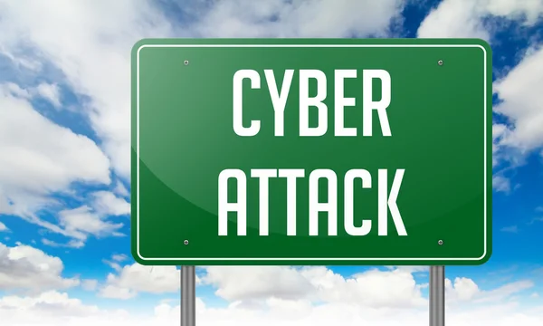 Cyber Attack on Highway Signpost. — Stok Foto