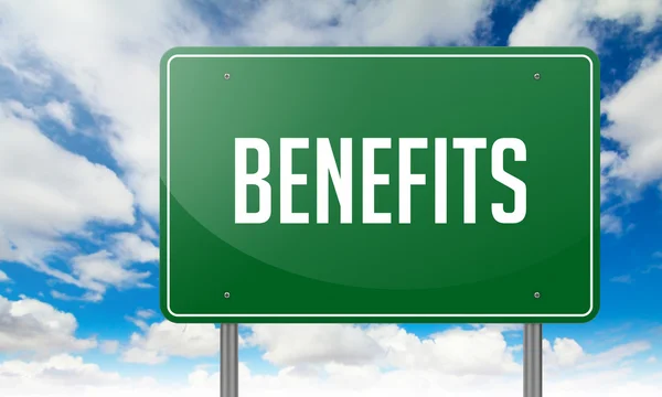 Benefits on Highway Signpost. — Stock Photo, Image